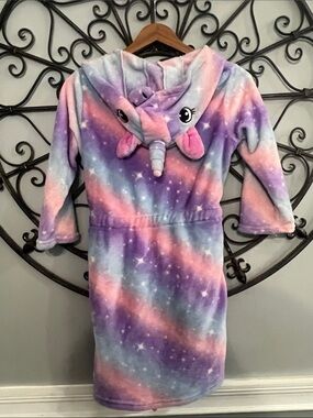 Kids Plush Unicorn Hooded Robe in Pastel Lavender and Pink NWOT